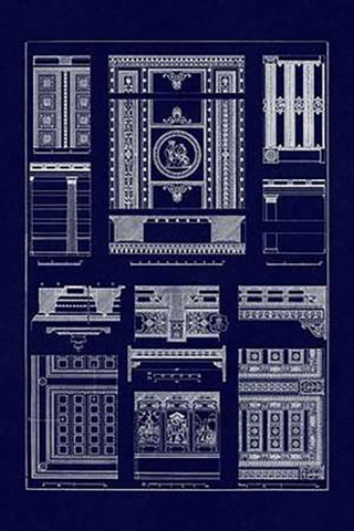 Ceilings with Visible Course of Beams (Blueprint) White Modern Wood Framed Art Print with Double Matting by Buhlmann, J.