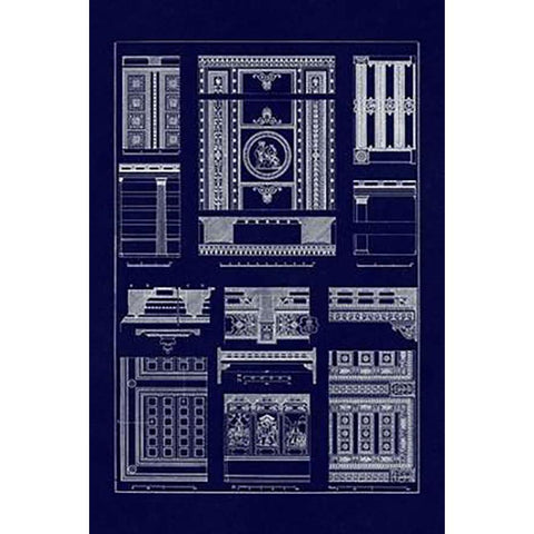 Ceilings with Visible Course of Beams (Blueprint) Black Modern Wood Framed Art Print by Buhlmann, J.