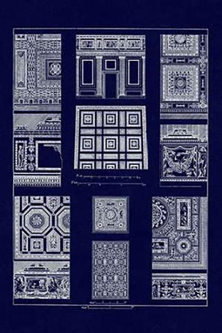 Ceilings with Bays (Blueprint) Black Ornate Wood Framed Art Print with Double Matting by Buhlmann, J.