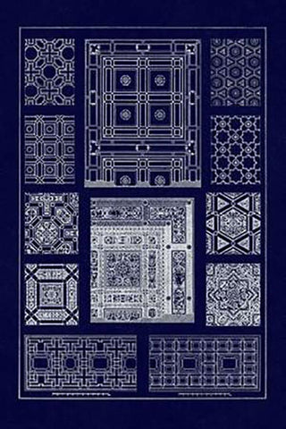 Ceilings with Bays and Mouldings (Blueprint) White Modern Wood Framed Art Print with Double Matting by Buhlmann, J.