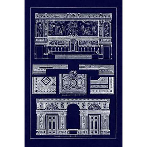 Decoration of Large Halls (Blueprint) Gold Ornate Wood Framed Art Print with Double Matting by Buhlmann, J.