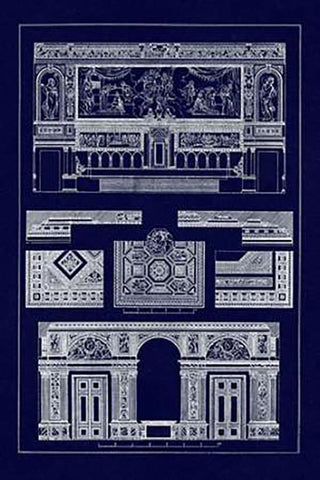 Decoration of Large Halls (Blueprint) Black Ornate Wood Framed Art Print with Double Matting by Buhlmann, J.