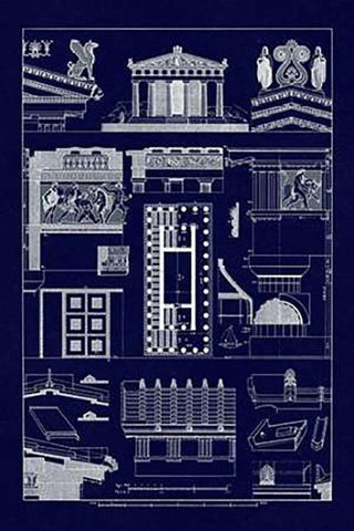 Temple of Athene and Theseus, PolyMuseumome (Blueprint) Black Ornate Wood Framed Art Print with Double Matting by Buhlmann, J.