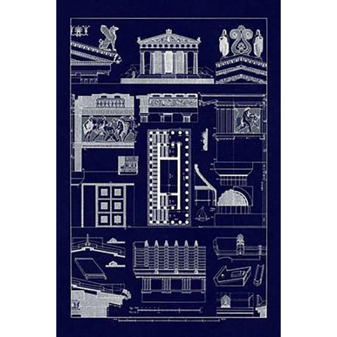 Temple of Athene and Theseus, PolyMuseumome (Blueprint) Black Modern Wood Framed Art Print by Buhlmann, J.