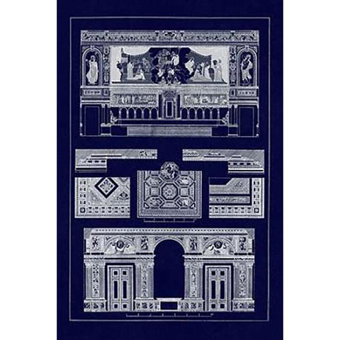 Decoration of Large Halls, PolyMuseumome (Blueprint) Black Modern Wood Framed Art Print with Double Matting by Buhlmann, J.