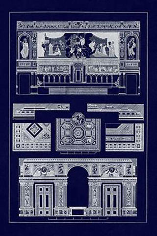 Decoration of Large Halls, PolyMuseumome (Blueprint) Black Ornate Wood Framed Art Print with Double Matting by Buhlmann, J.