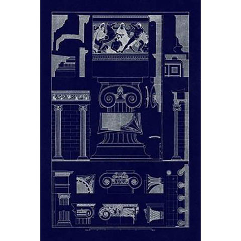 Ionic Orders and Capitals, PolyMuseumome (Blueprint) Gold Ornate Wood Framed Art Print with Double Matting by Buhlmann, J.