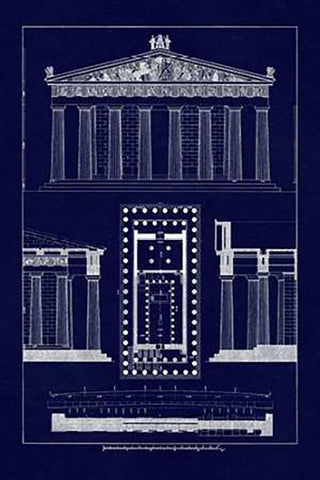The Parthenon at Athens, PolyMuseumome (Blueprint) White Modern Wood Framed Art Print with Double Matting by Buhlmann, J.