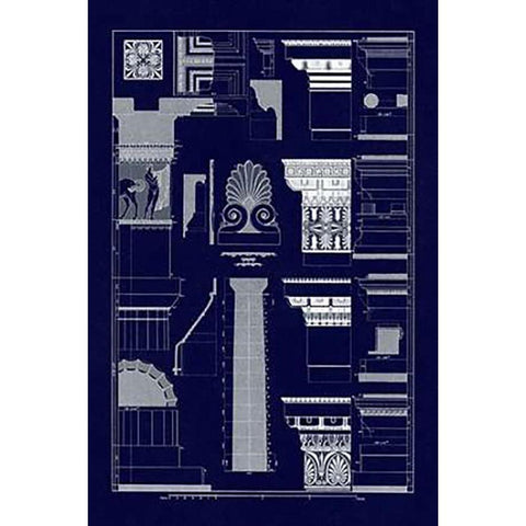Details of Parthenon, PolyMuseumome (Blueprint) Black Modern Wood Framed Art Print with Double Matting by Buhlmann, J.