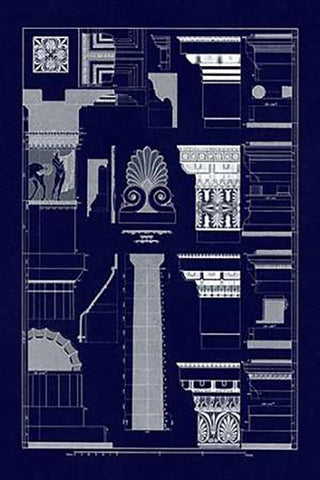 Details of Parthenon, PolyMuseumome (Blueprint) Black Ornate Wood Framed Art Print with Double Matting by Buhlmann, J.