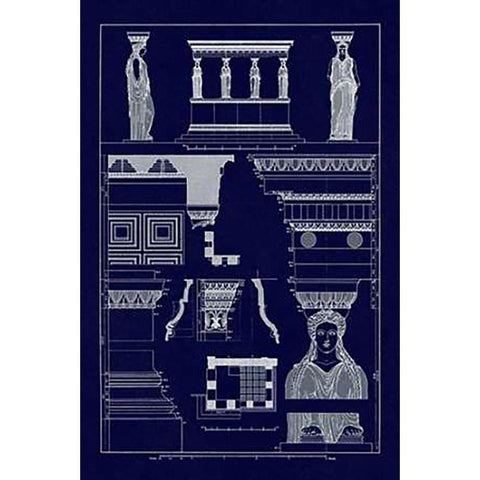 Porch of Caryatids, PolyMuseumome (Blueprint) Black Modern Wood Framed Art Print with Double Matting by Buhlmann, J.