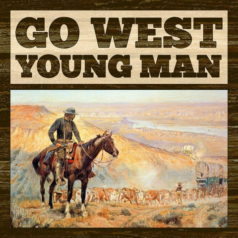 Western - Go West Young Man Black Ornate Wood Framed Art Print with Double Matting by BG Studio