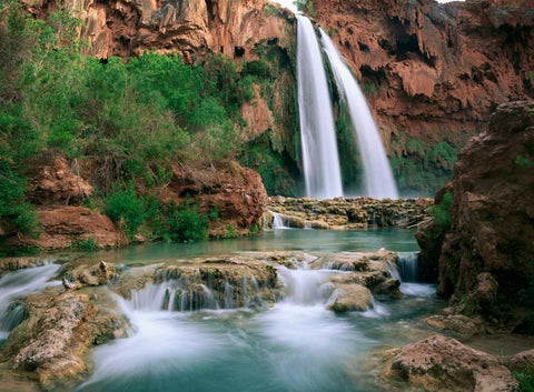 Havasu Creek, lined with Cottonwood trees, Havasu Falls, Grand Canyon, Arizona White Modern Wood Framed Art Print with Double Matting by Fitzharris, Tim