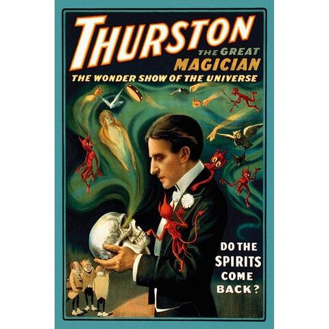 Magicians: Thurston the Great Magician: Do the Spirits Come Back? Gold Ornate Wood Framed Art Print with Double Matting by Strobridge