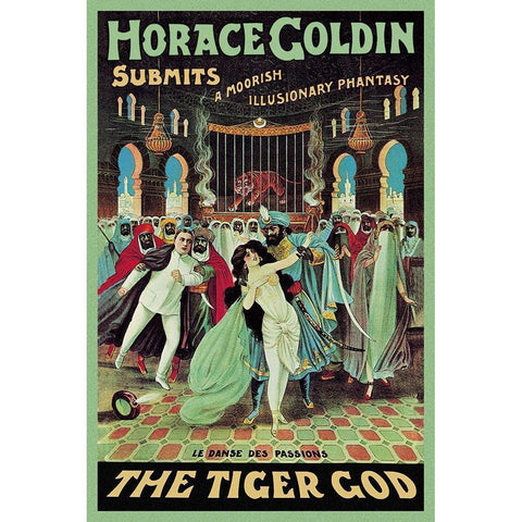 Magicians: Horace Goldin, Magician: The Tiger God Black Modern Wood Framed Art Print by Strobridge