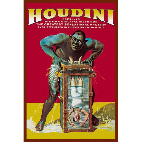 Magicians: Houdini Gold Ornate Wood Framed Art Print with Double Matting by Strobridge