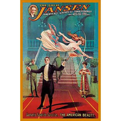 Magicians: Jansens Favorite Surprise: The American Beauty Gold Ornate Wood Framed Art Print with Double Matting by American Show Printing