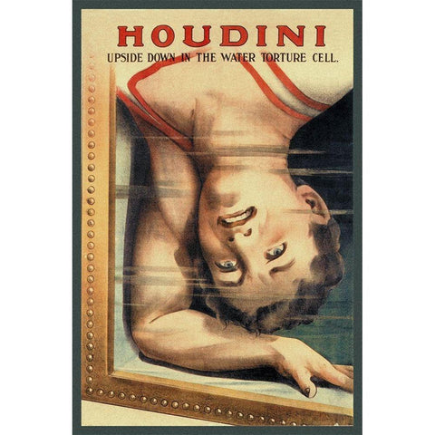 Magicians: Houdini: Upside Down in the Water Torture Cell White Modern Wood Framed Art Print by Strobridge