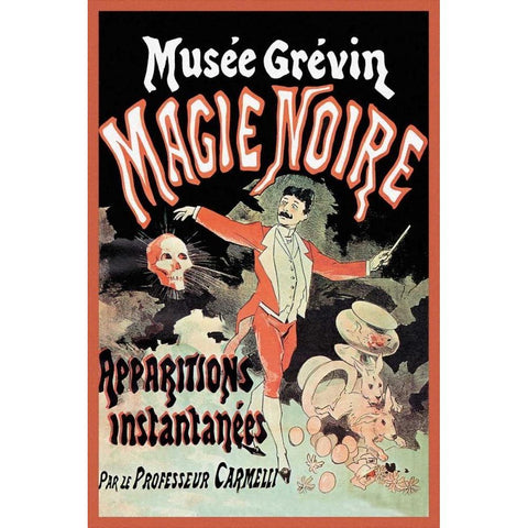 Magicians: Musee Grevin Magie Noire: Apparitions Instantanees par le Professeur Carmelli White Modern Wood Framed Art Print by Cheret, Jules