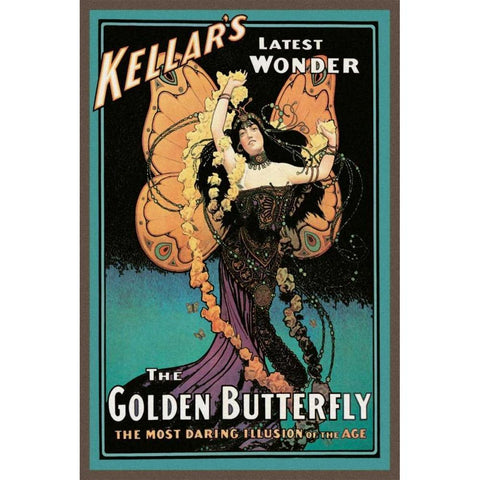 Magicians: Golden Butterfly: Kellars Latest Wonder Black Modern Wood Framed Art Print by Strobridge