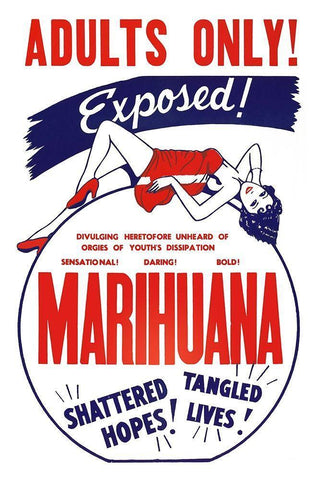 Vintage Vices: Adults Only! Marihuana Black Ornate Wood Framed Art Print with Double Matting by Vintage Vices