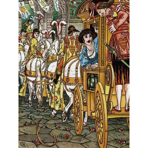 Frog Prince - Procession Gold Ornate Wood Framed Art Print with Double Matting by Crane, Walter