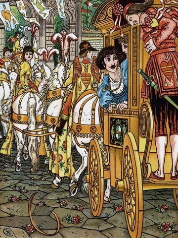 Frog Prince - Procession Black Ornate Wood Framed Art Print with Double Matting by Crane, Walter