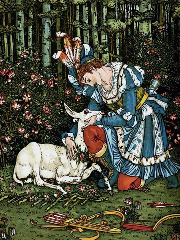 Hind in the Wood - In the Forest Black Ornate Wood Framed Art Print with Double Matting by Crane, Walter