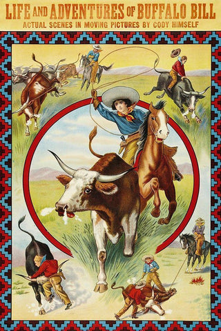 Vintage Westerns: Life and Adventures of Buffalo Bill White Modern Wood Framed Art Print with Double Matting by Unknown