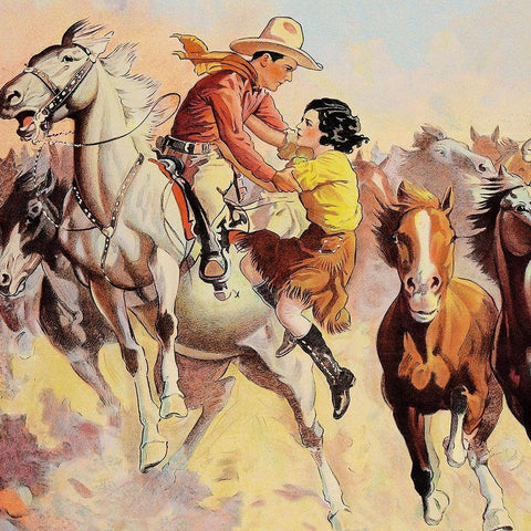 Vintage Westerns: Phantom of the West - Ghost Riders - Detail Gold Ornate Wood Framed Art Print with Double Matting by Unknown
