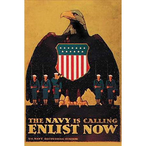 WWI: Navy is Calling: Enlist Now Gold Ornate Wood Framed Art Print with Double Matting by Britton