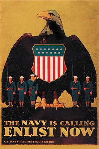 WWI: Navy is Calling: Enlist Now Black Ornate Wood Framed Art Print with Double Matting by Britton