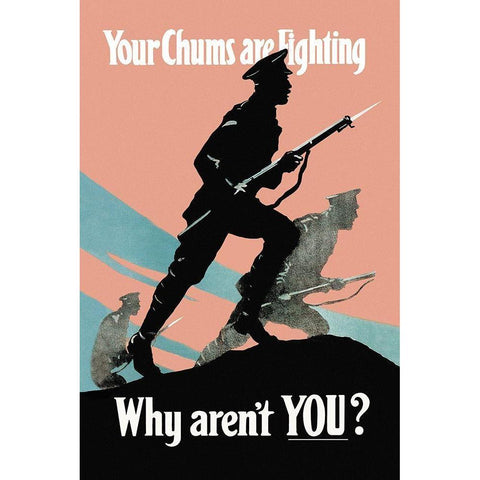 WWI: Your Chums Are Fighting; Why Arent You? Black Modern Wood Framed Art Print by Nobbs, P.E.