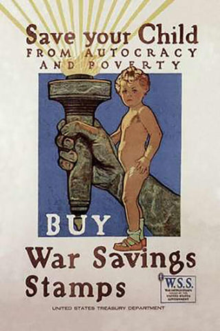 WWI: Save Your Child Black Ornate Wood Framed Art Print with Double Matting by Paus, Herbert Andrew