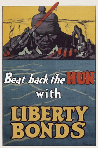 WWI: Beat Back The Hun With Liberty Bonds White Modern Wood Framed Art Print with Double Matting by Unknown