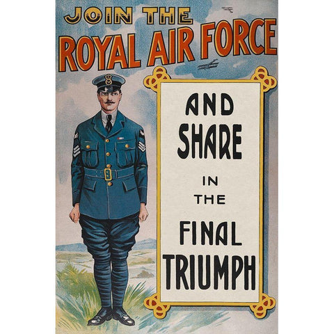 WWI: Join the Royal Air Force Black Modern Wood Framed Art Print with Double Matting by Unknown