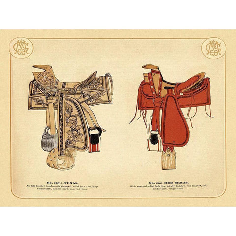 Saddles and Tack: Texas and Red Texas Saddles Black Modern Wood Framed Art Print with Double Matting by Unknown