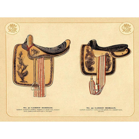 Saddles and Tack: Ladies Saddles #4 Gold Ornate Wood Framed Art Print with Double Matting by Unknown