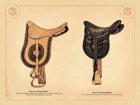 Saddles and Tack: Kilgore Saddles #2 Black Ornate Wood Framed Art Print with Double Matting by Unknown