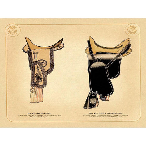 Saddles and Tack: McClellan Saddles #1 White Modern Wood Framed Art Print by Unknown