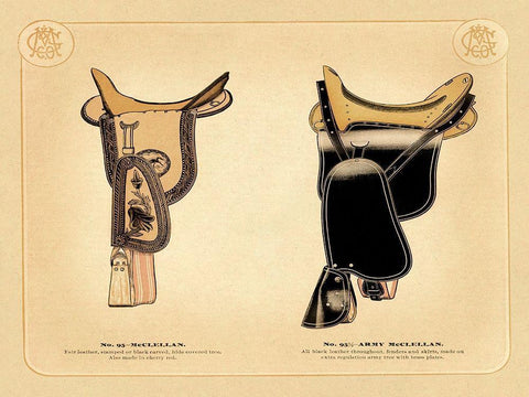 Saddles and Tack: McClellan Saddles #1 Black Ornate Wood Framed Art Print with Double Matting by Unknown