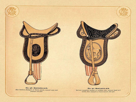 Saddles and Tack: McClellan Saddles #2 Black Ornate Wood Framed Art Print with Double Matting by Unknown