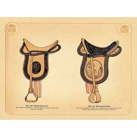 Saddles and Tack: McClellan Saddles #2 Gold Ornate Wood Framed Art Print with Double Matting by Unknown