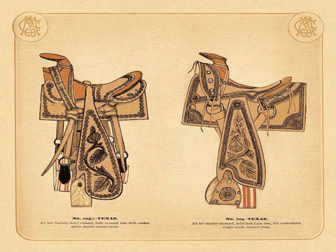 Saddles and Tack: Texas Saddles Black Ornate Wood Framed Art Print with Double Matting by Unknown