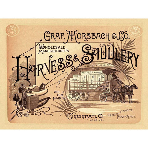 Saddles and Tack: Graf, Morsbach and Co. Harness and Saddlery Catalog Cover Gold Ornate Wood Framed Art Print with Double Matting by Unknown