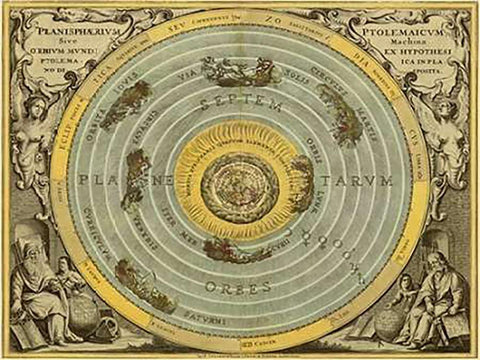 Maps of the Heavens: Planisphaerium Ptolemaicum Black Ornate Wood Framed Art Print with Double Matting by Cellarius, Andreas