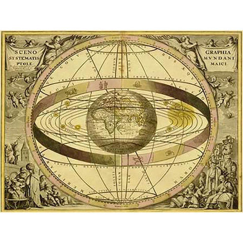 Maps of the Heavens: Sceno Systematis Ptolemaici Black Modern Wood Framed Art Print with Double Matting by Cellarius, Andreas