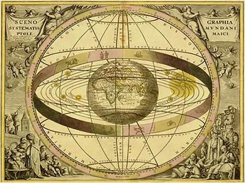 Maps of the Heavens: Sceno Systematis Ptolemaici Black Ornate Wood Framed Art Print with Double Matting by Cellarius, Andreas