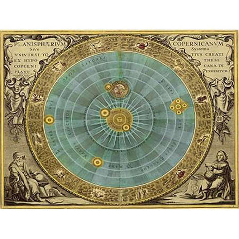 Maps of the Heavens: Planisphaerium Copernicanum Black Modern Wood Framed Art Print with Double Matting by Cellarius, Andreas