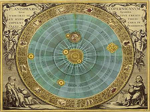 Maps of the Heavens: Planisphaerium Copernicanum Black Ornate Wood Framed Art Print with Double Matting by Cellarius, Andreas